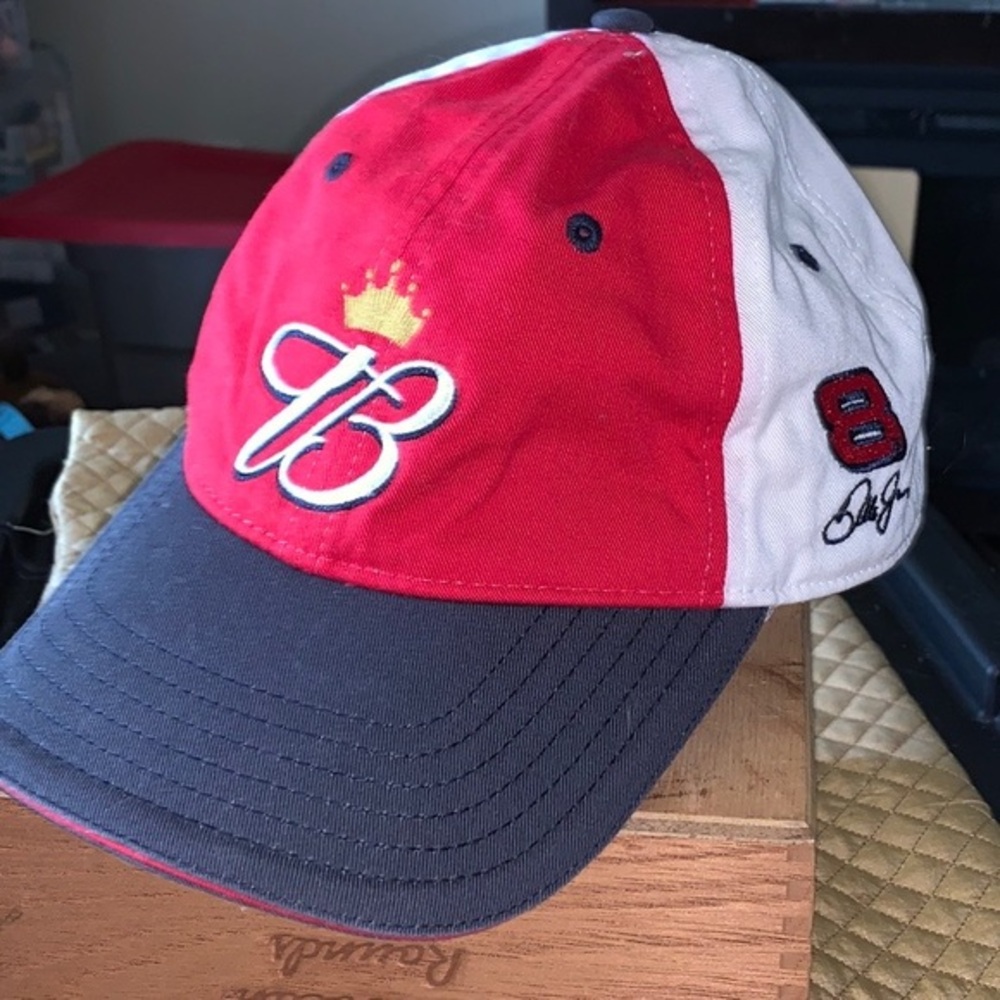 Dale Earnhardt Jr Budweiser Hat Cap Red White #8 Strap Back NICE Chase Brand